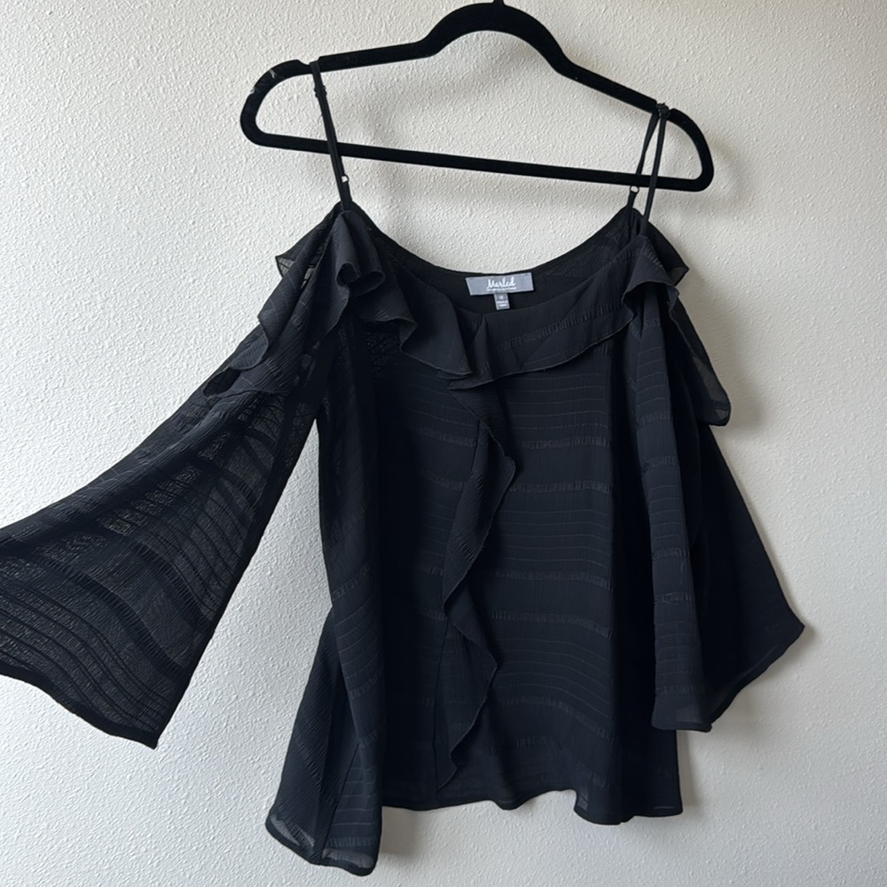 Women’s ruffle lightweight black blouse, size medium